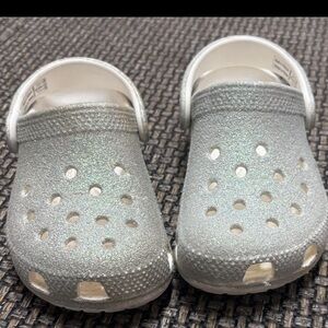 Girls Silver Glitter Crocs